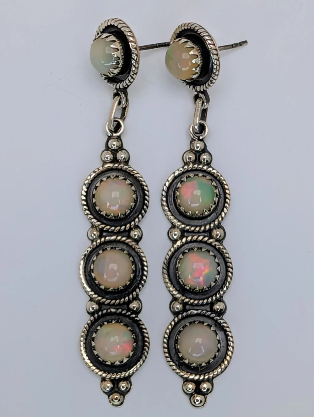 Ethiopian Opal S925 Sterling Silver Gemstone Dangle Statement Earrings